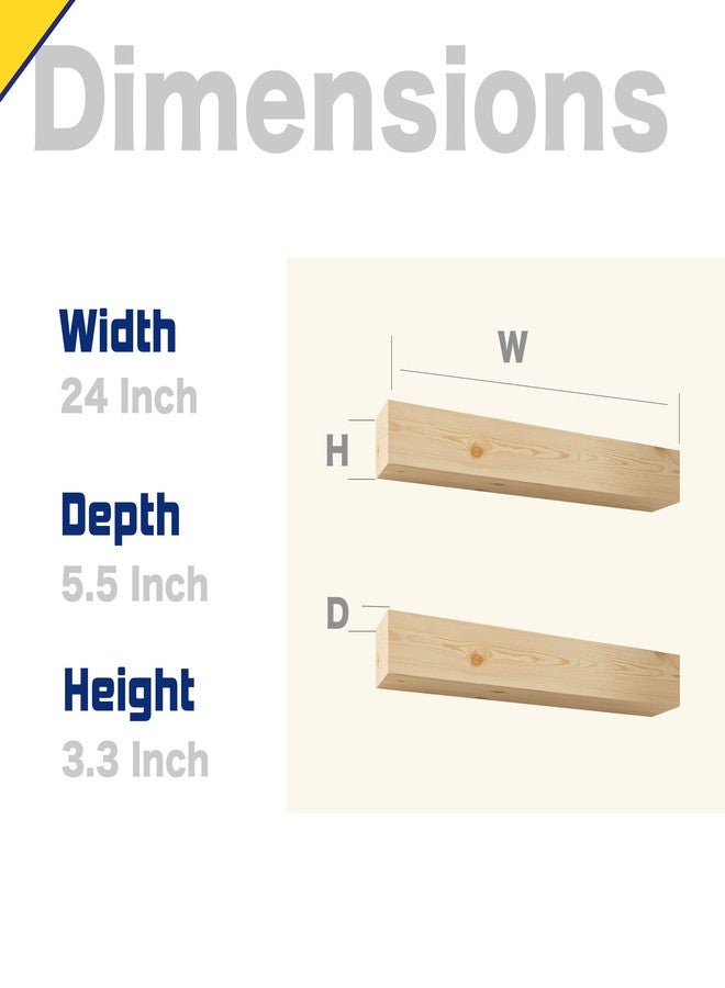 ROOREVO Wall Floating Shelves, Rustic Wood Shelf for Wall Mounted - Wooden Handmade Shelves for Bathroom Kitchen Livingroom - No Stain - DIY(Unfinished, 24 Inch - 2 Pack) - Image 5